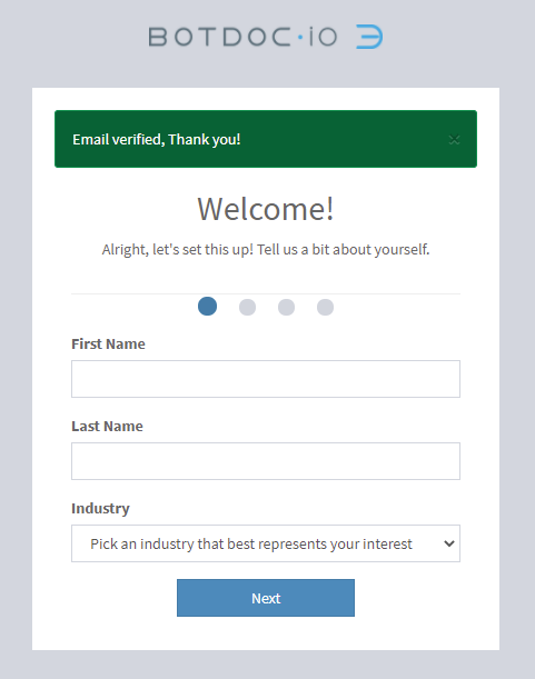 Welcome sign up page for new users - Account creation