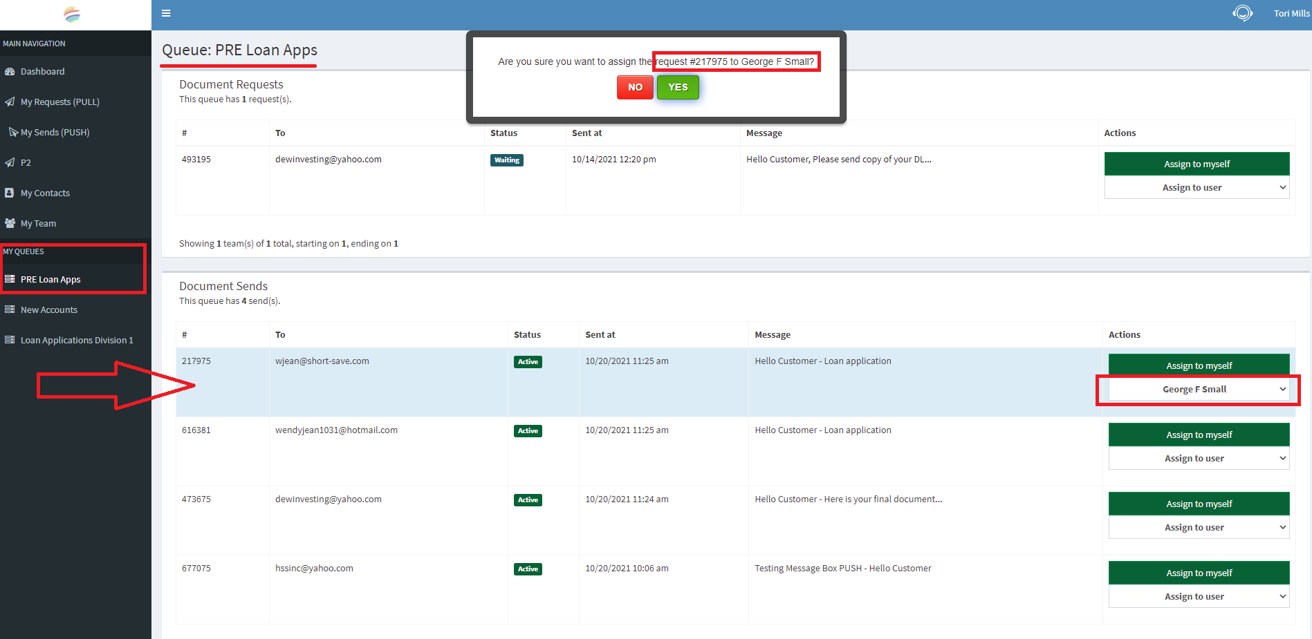 How to VIEW PUSH requests inside a Queue - "Assign another User"