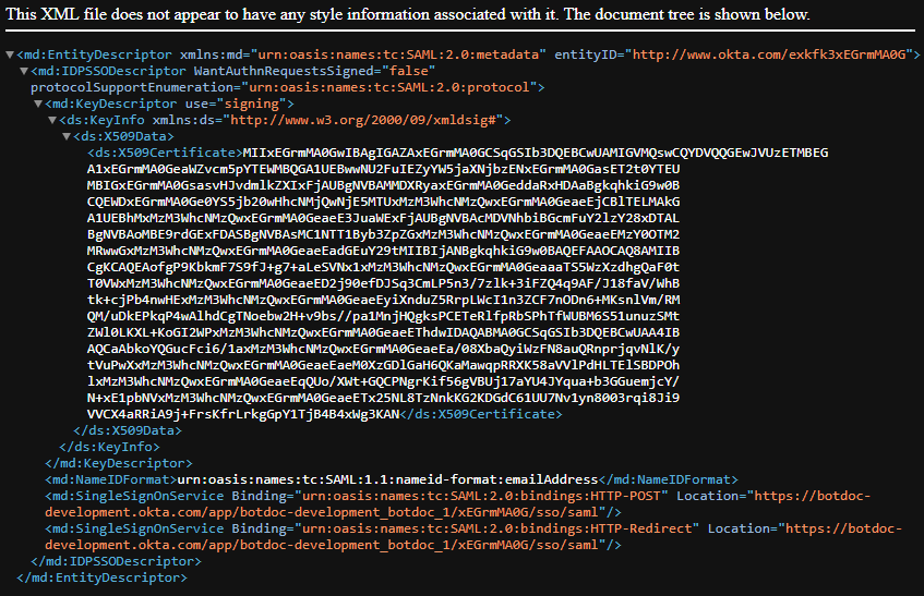 Retrieving SAML XML Metadata from Okta