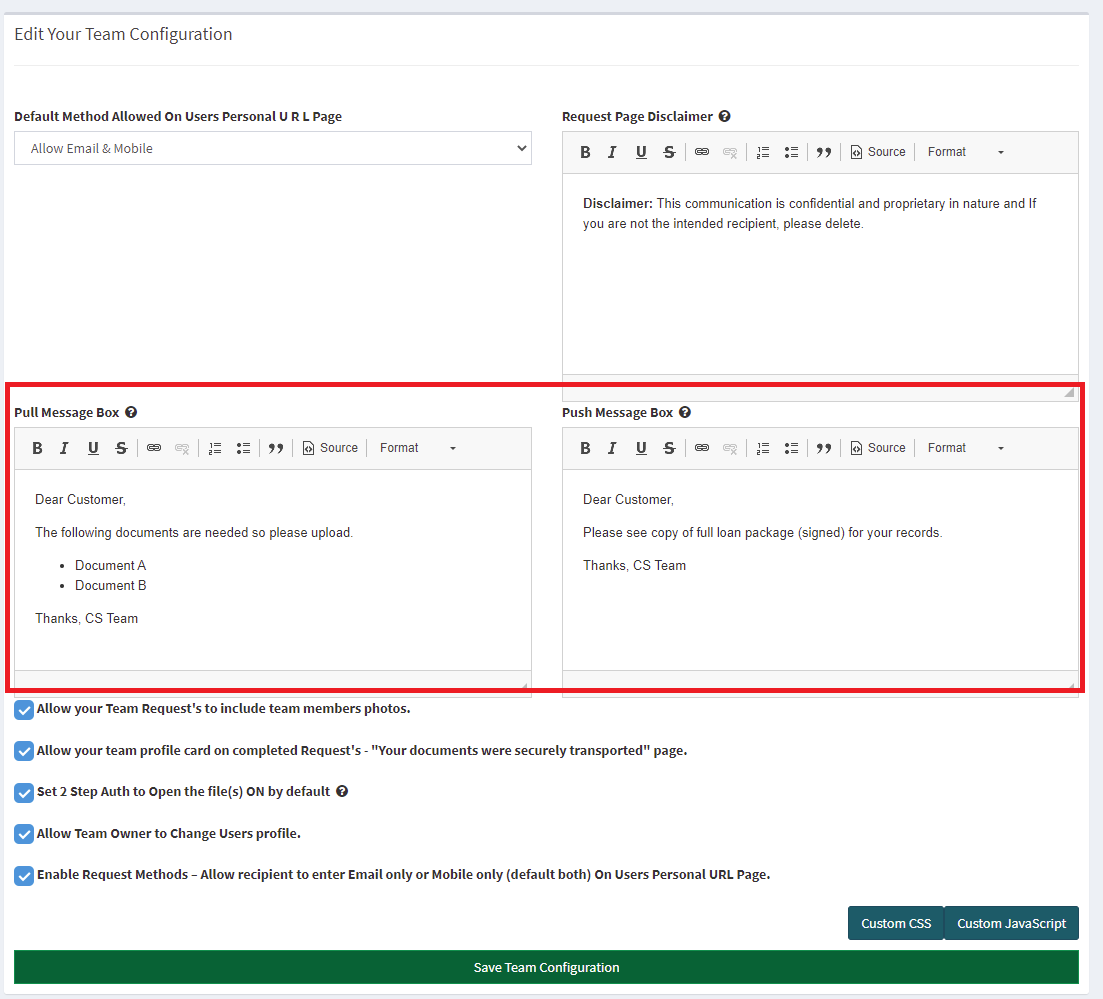 Pre-Canned custom message to your recipients