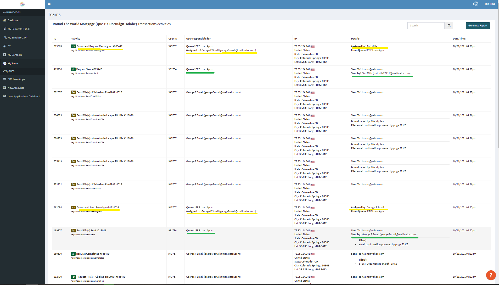 Queue Audit Reports - Transaction Activity