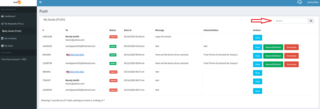 Search request details (PUSH)