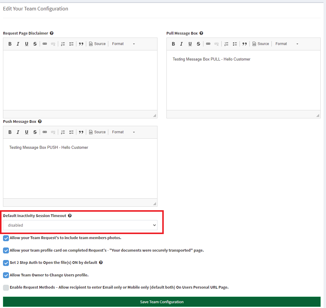 Inactivity Session Timeout - Global Team Feature