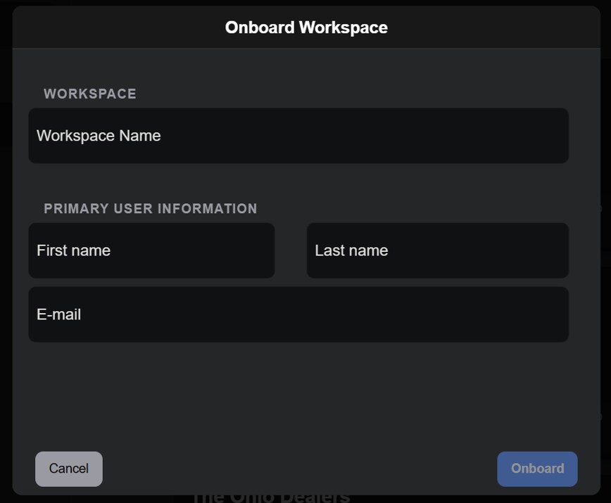 Onboarding a New Workspace and Primary User