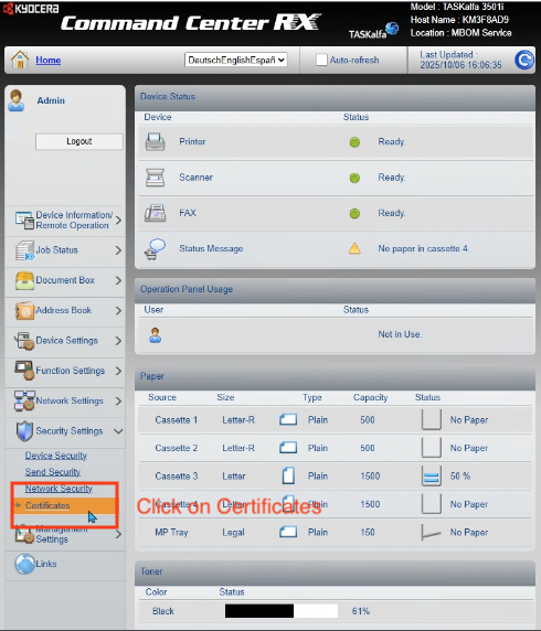 Configuring Botdoc SMTP on Kyocera MFP (TASKalfa Series)