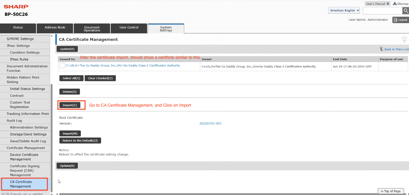 Configuring Botdoc SMTP on Sharp BP-50C26