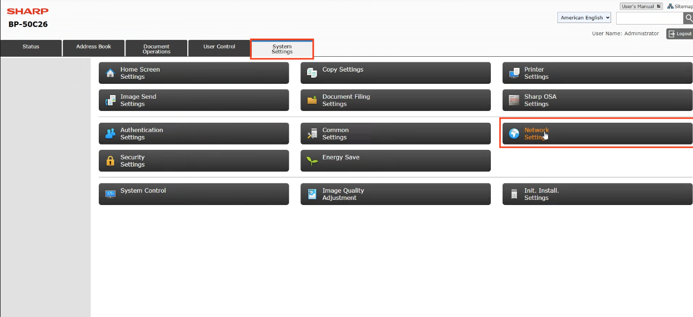 Configuring Botdoc SMTP on Sharp BP-50C26