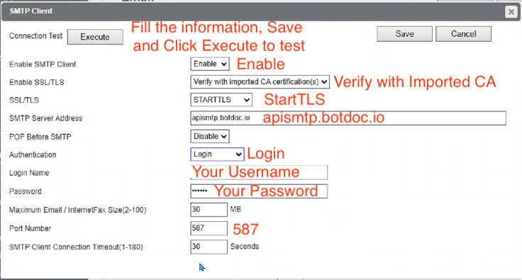 Configuring Botdoc SMTP on Toshiba e-STUDIO MFP (TopAccess)