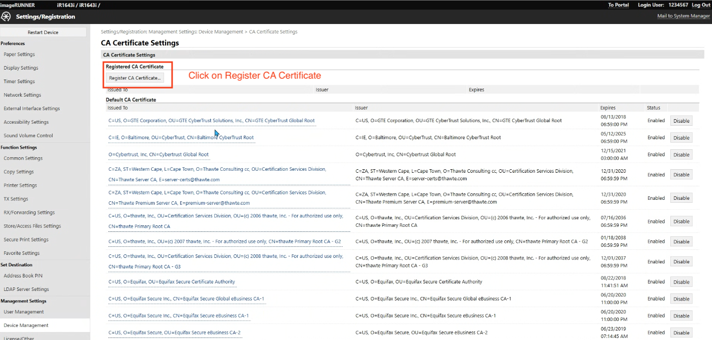 Configuring Botdoc SMTP on Canon imageRUNNER MFP